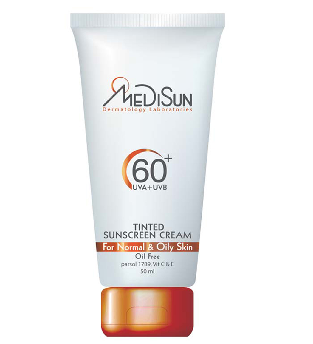 کرم ضد آفتاب مدیسان مدل Tinted SPF60 مناسب پوست چرب نرمال ۵۰ میلی لیتر